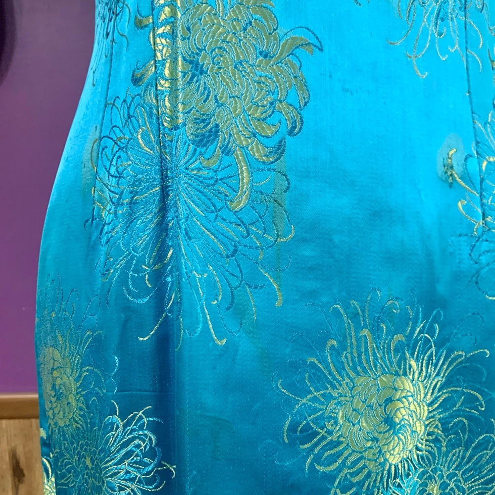 Women’s Vintage 60’s Long Japanese Dress SZ 10 Teal and Green - Picture 11 of 14